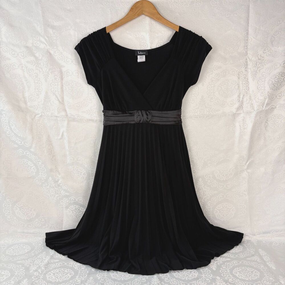 Y2K Taboo Little Black Dress Mini Babydoll Twee Dark Academia Bow Empire Waist M